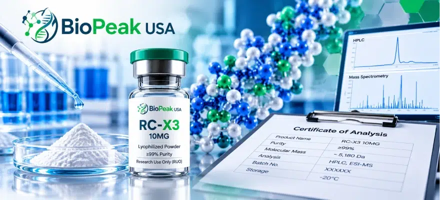 RC-X3 10MG research peptide with purity analysis and batch documentation